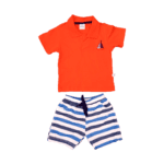 Conjunto Infantil Masculino Vermelho e Listrado Estampa Barquinho | Abrange