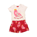 Conjunto Infantil Feminino Branco e Rosa Estampa Dinossauro | KYLY
