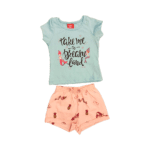 Conjunto Infantil Feminino Verde Turquesa e Rosa Salmão Estampa Sereia | Luka Puka