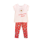 Conjunto Infantil Feminino Branco e Vermelho Estampa Floral | Rovitek